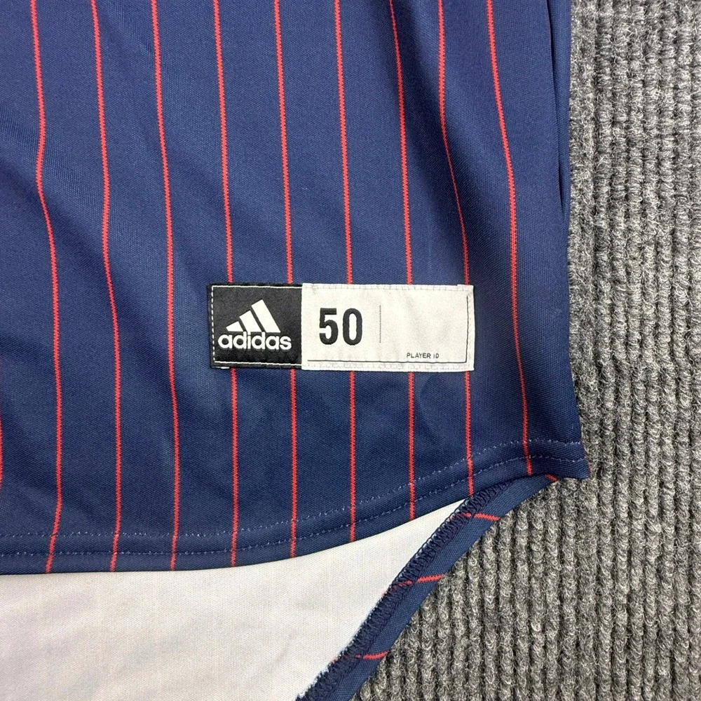 Adidas Top Tier Baseball Jersey Mens 50 Navy Blue Pinstripe Number 65 Chicago